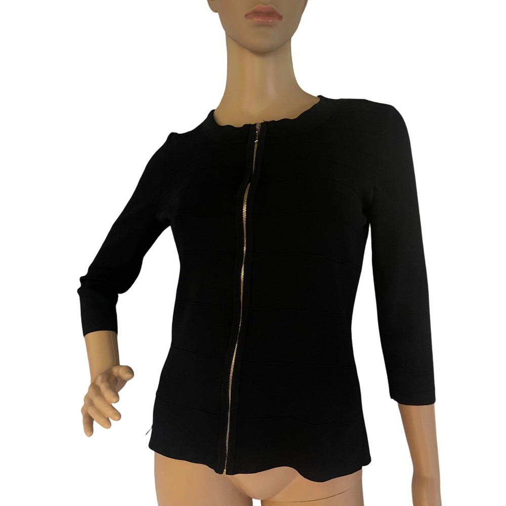 Cable & Gauge Black Cardigan Sweater Zip Front 3/4 Sleeve Size 8-Dark Academia